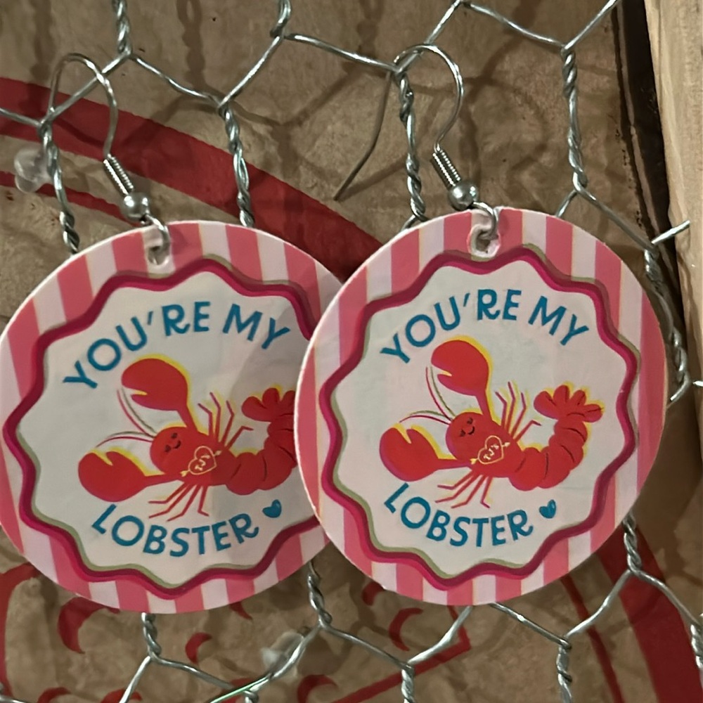 Trader Joe’s earrings circle recycled gift card and stickers lobster